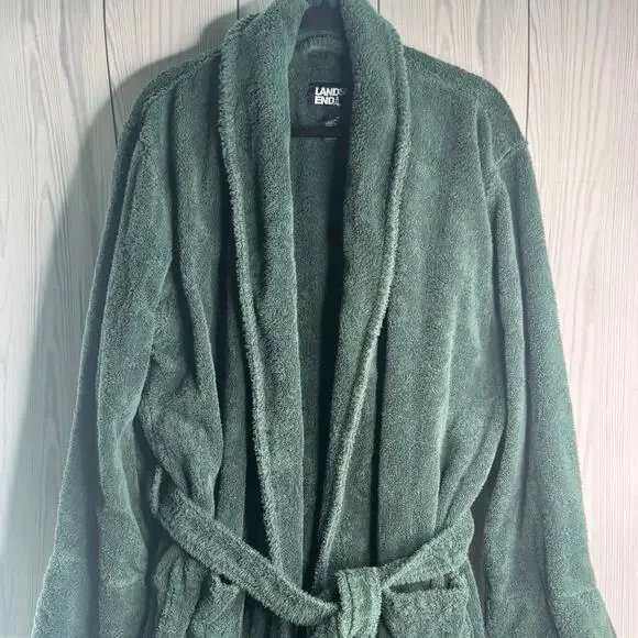 Vintage Lands End Mens Large 42-44 Turkish Terry Cloth Bath Robe Heavyweight - Picture 1 of 9